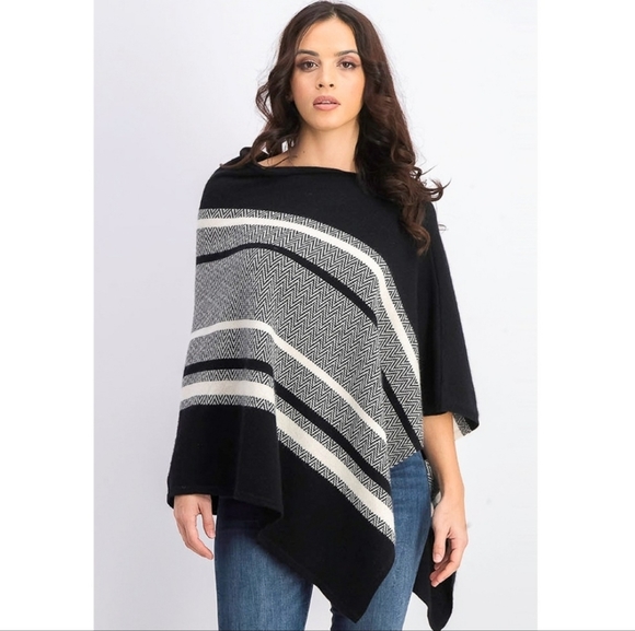 💯% Cashmere Chevron Striped Poncho - Picture 3 of 8